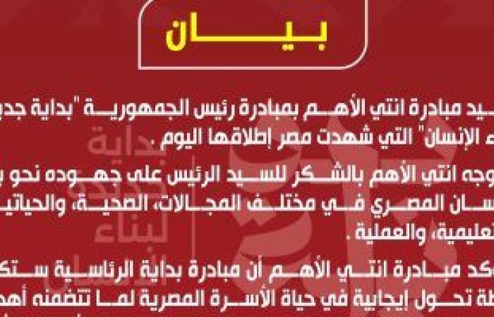 تقارير مصرية : "أنتى الأهم" تشيد بمبادرة الرئيس السيسى "بداية جديدة لبناء الانسان"